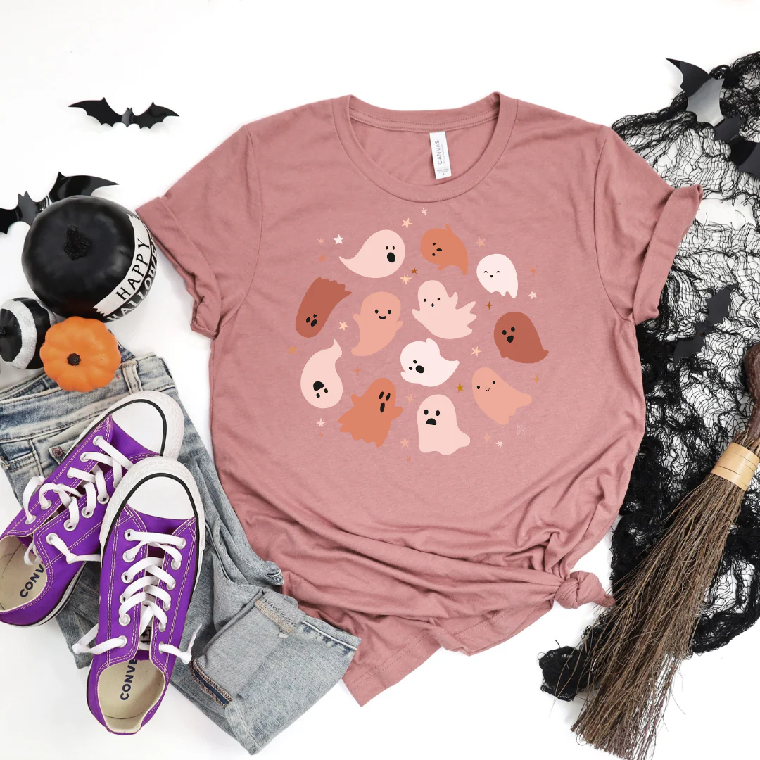 💙 Ghost Friends Circle Halloween T-Shirt - Image 3