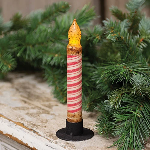 ๐ Grungy Glitter Candy Cane Stripe Timer Taper Candle - Image 2