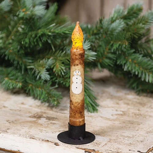 ๐ Grungy Smiling Snowman Timer Taper Candle - Image 2