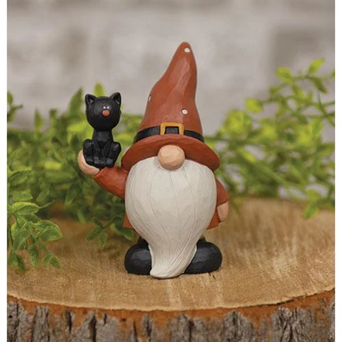 Halloween Gnome with Black Cat Small Resin Figure