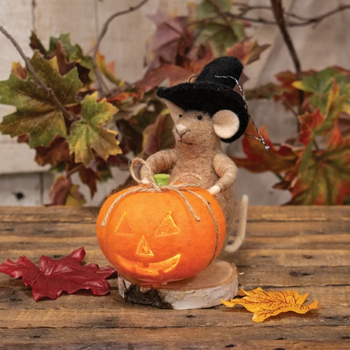 Halloween Mouse with LED Pumpkin Felt Ornament - Image 2