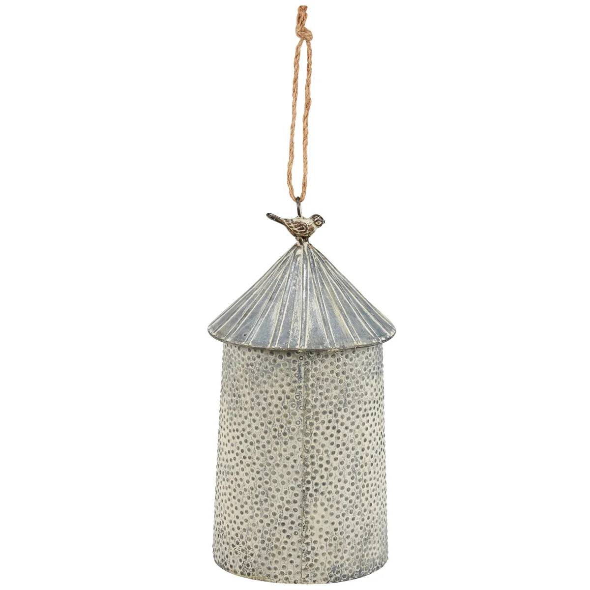 Hammered Metal Birdhouse with Bird Topper - Image 3