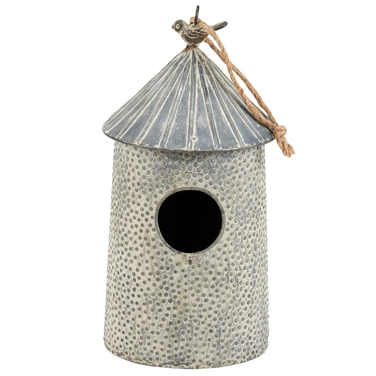 Hammered Metal Birdhouse with Bird Topper - Image 4
