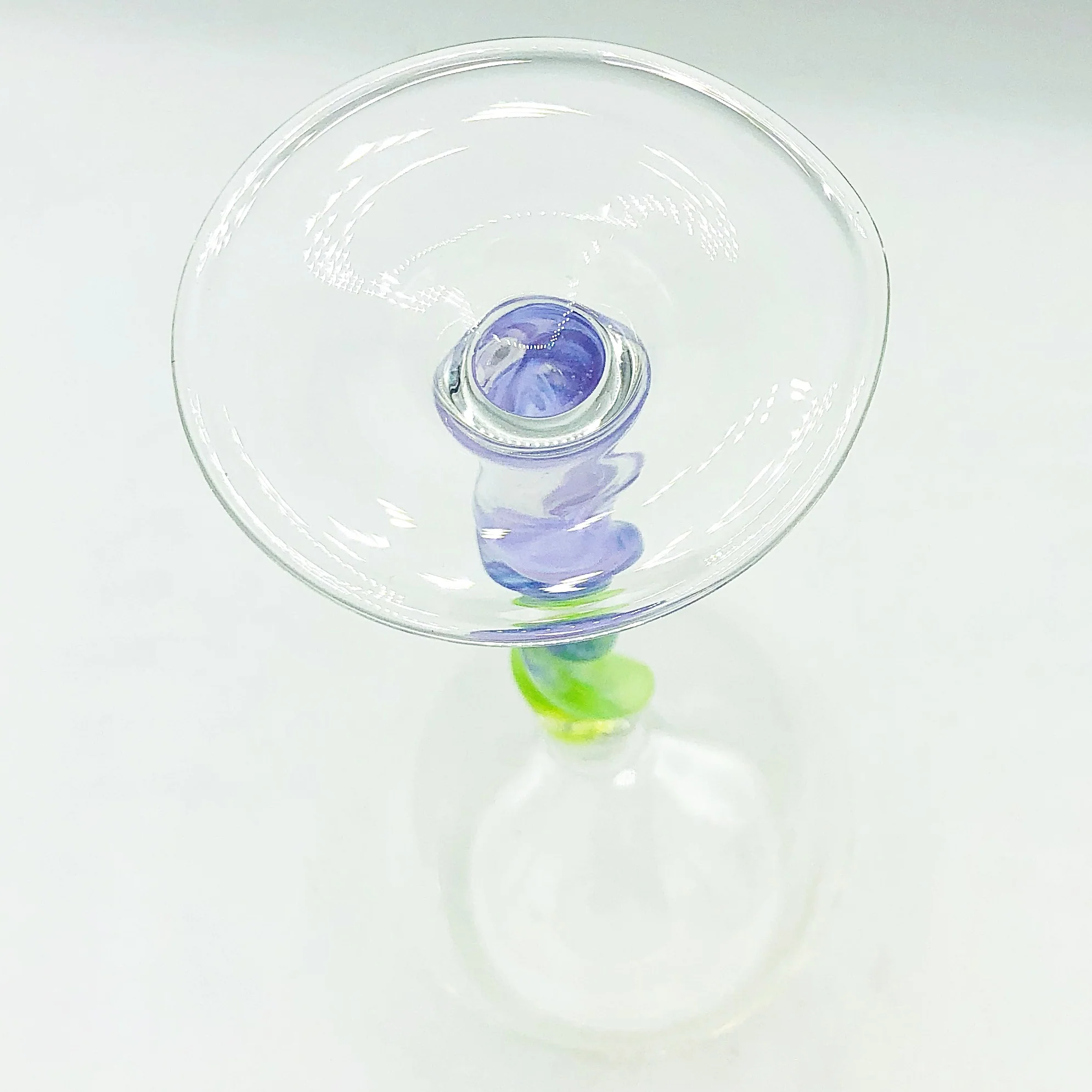 Hand Blown Wine Glass With Yellow and Lavender Twisted Stem - Image 3