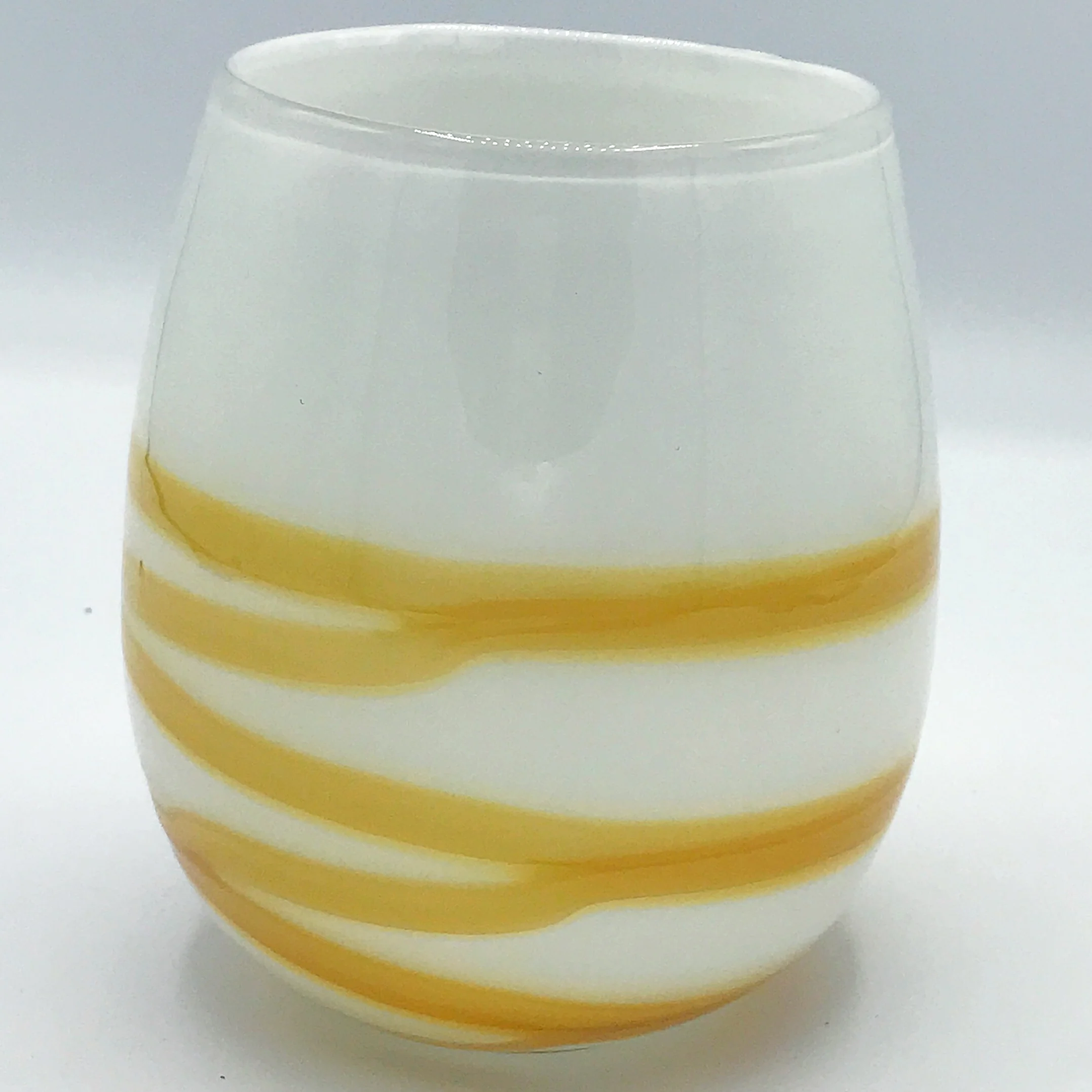 Handblown White Vase with Yellow Swirl Design - Image 3