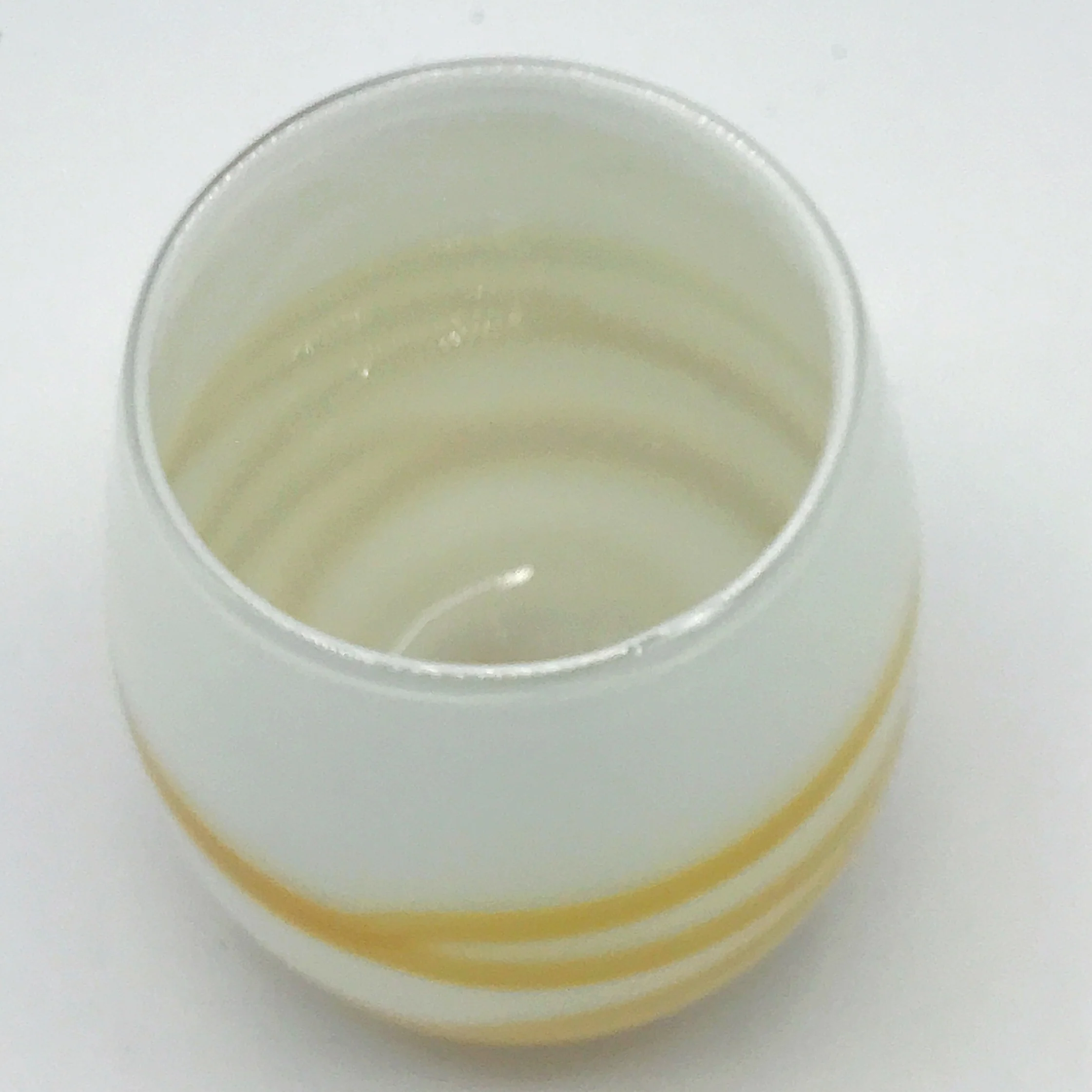 Handblown White Vase with Yellow Swirl Design - Image 4