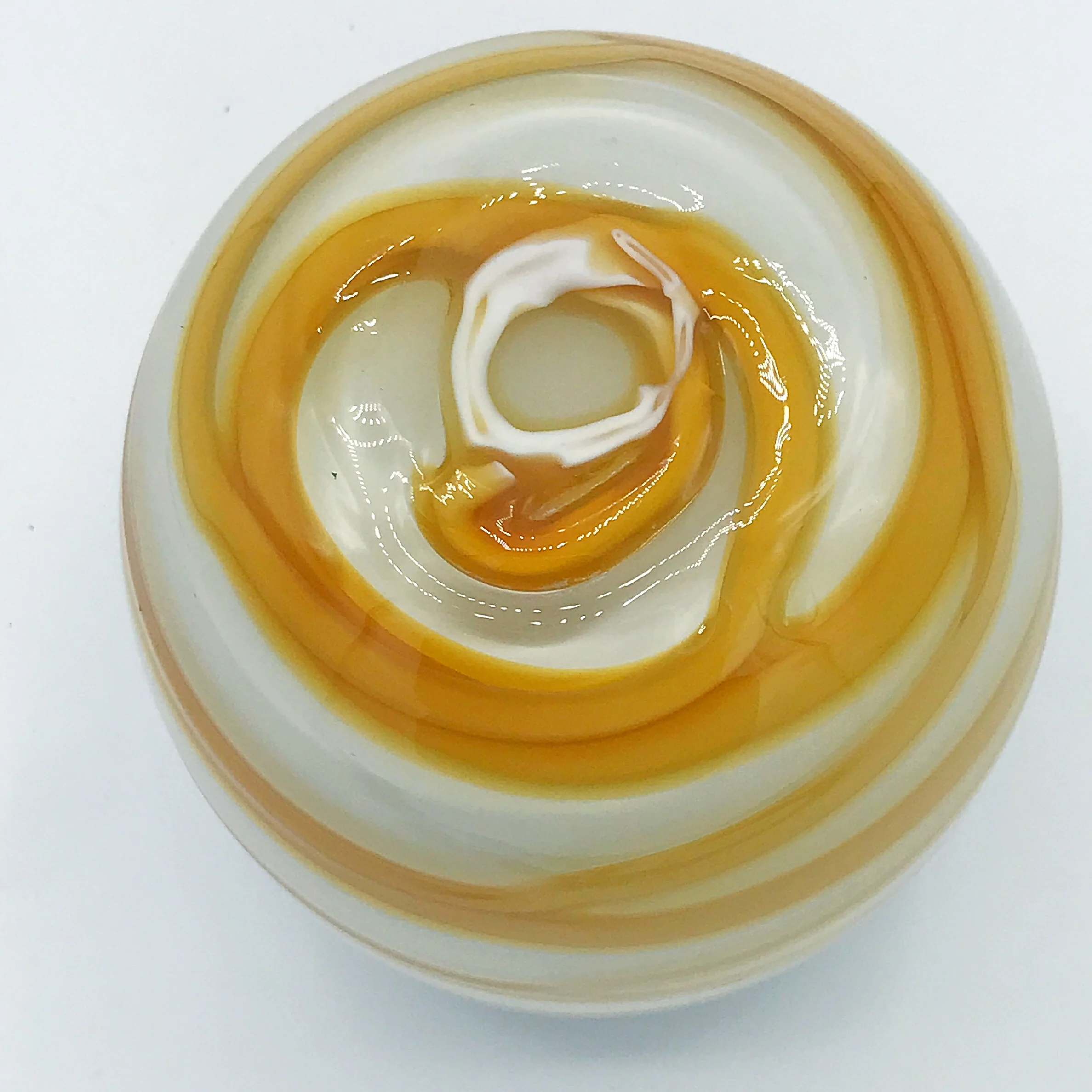Handblown White Vase with Yellow Swirl Design - Image 5