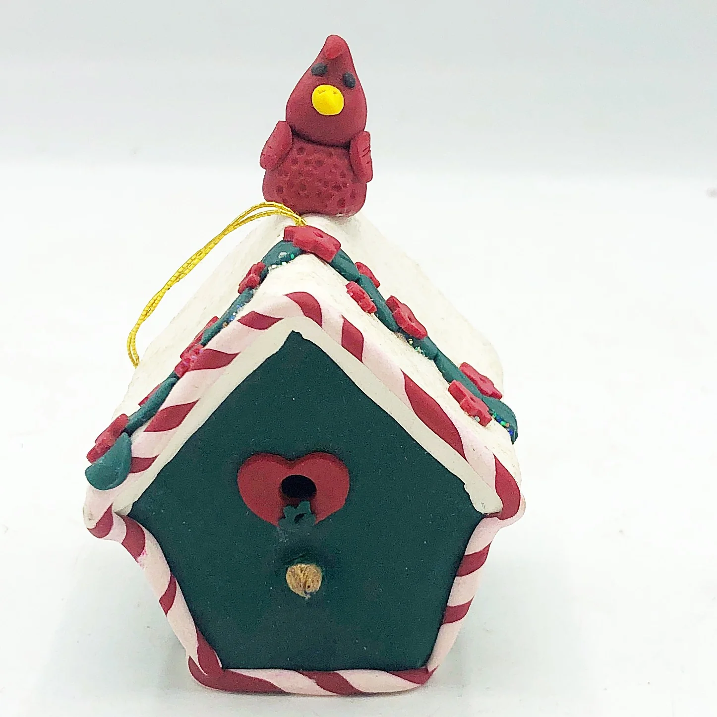๐ Handcrafted Birdhouse with Cardinal Clay Dough Ornament - Image 3