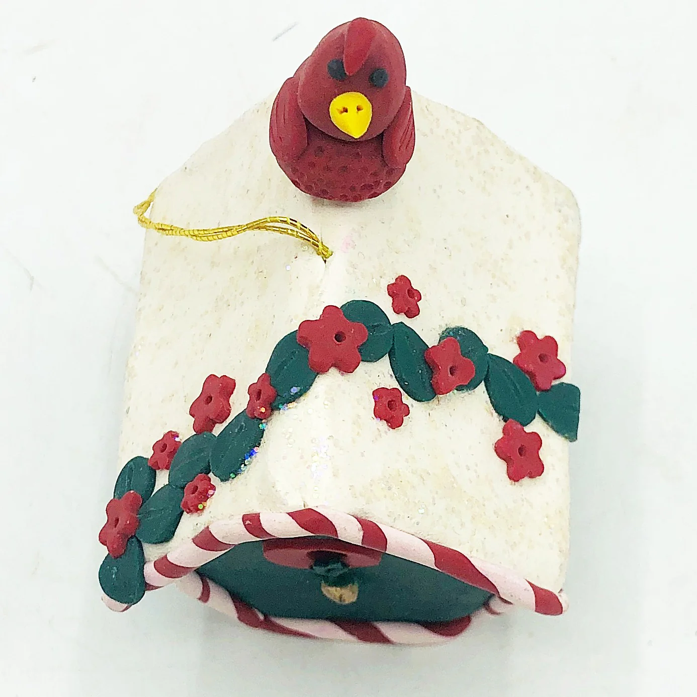 ๐ Handcrafted Birdhouse with Cardinal Clay Dough Ornament - Image 7