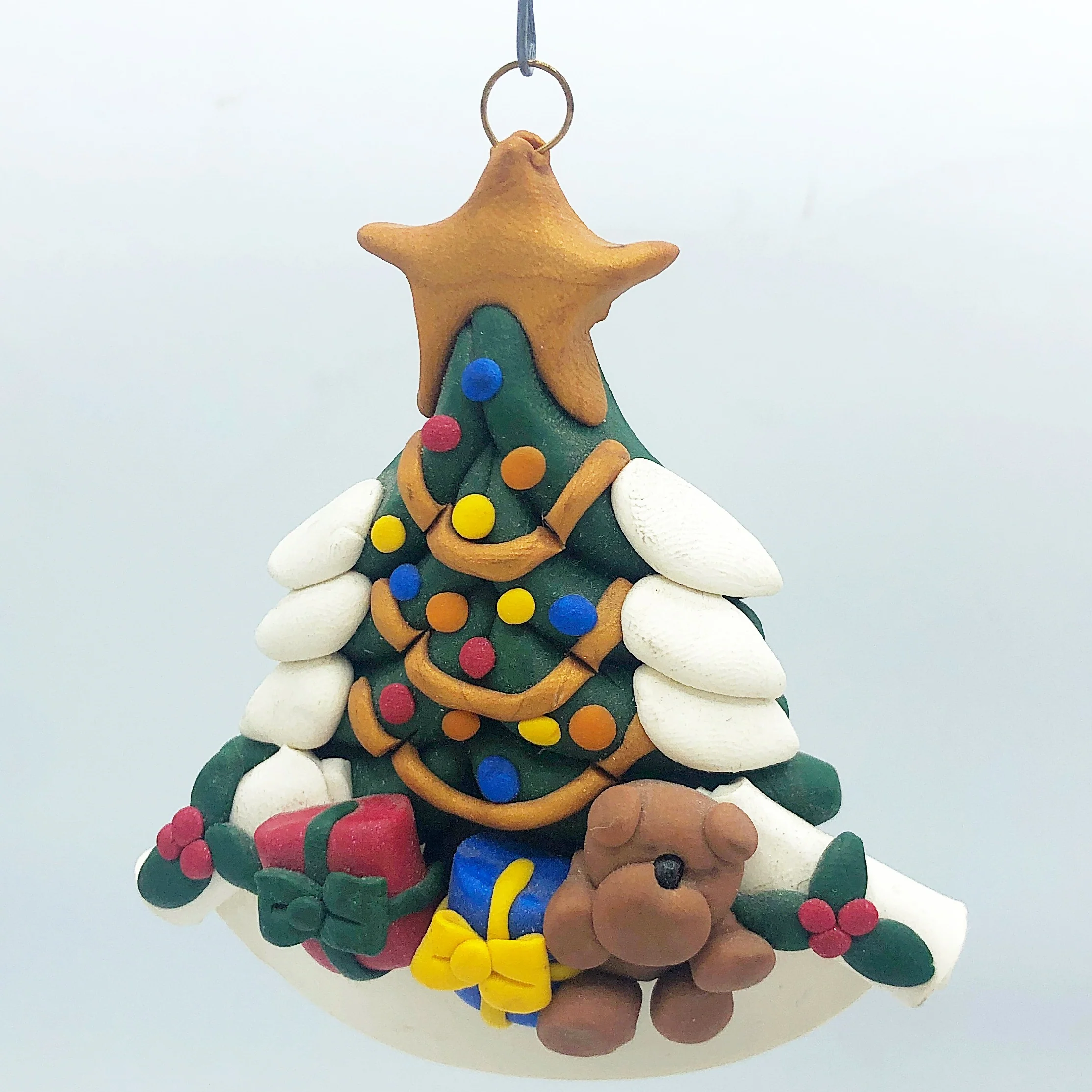 ๐ Handcrafted Christmas Tree and Teddy Bear Clay Dough Ornament