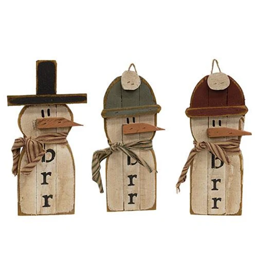 Hanging Lath Brr Top Hat and Beanie Snowmen