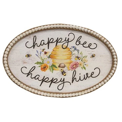 Happy Bee Happy Hive 20" Beaded Wooden Sign - Image 2