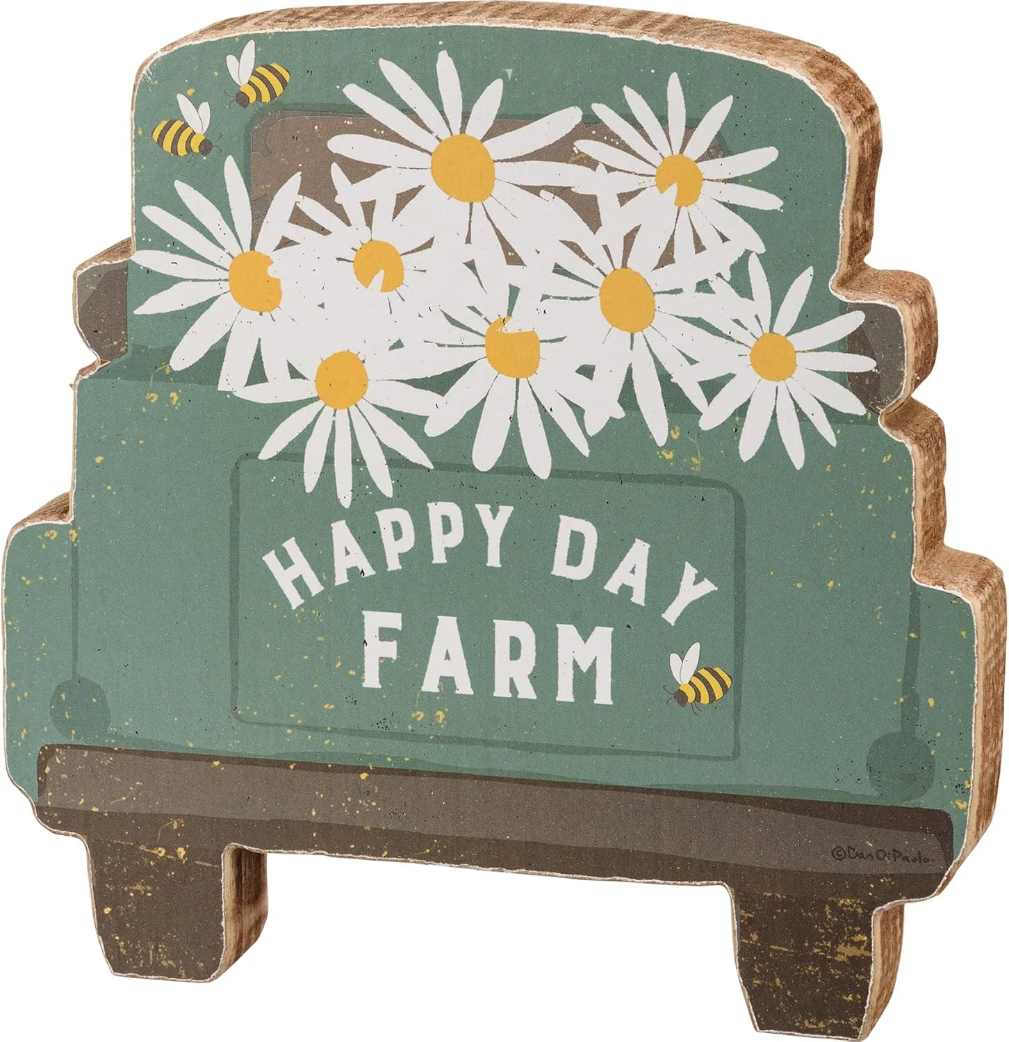 ๐ Happy Day Farm Truck with Bees and Daisies 7" Sitter Sign