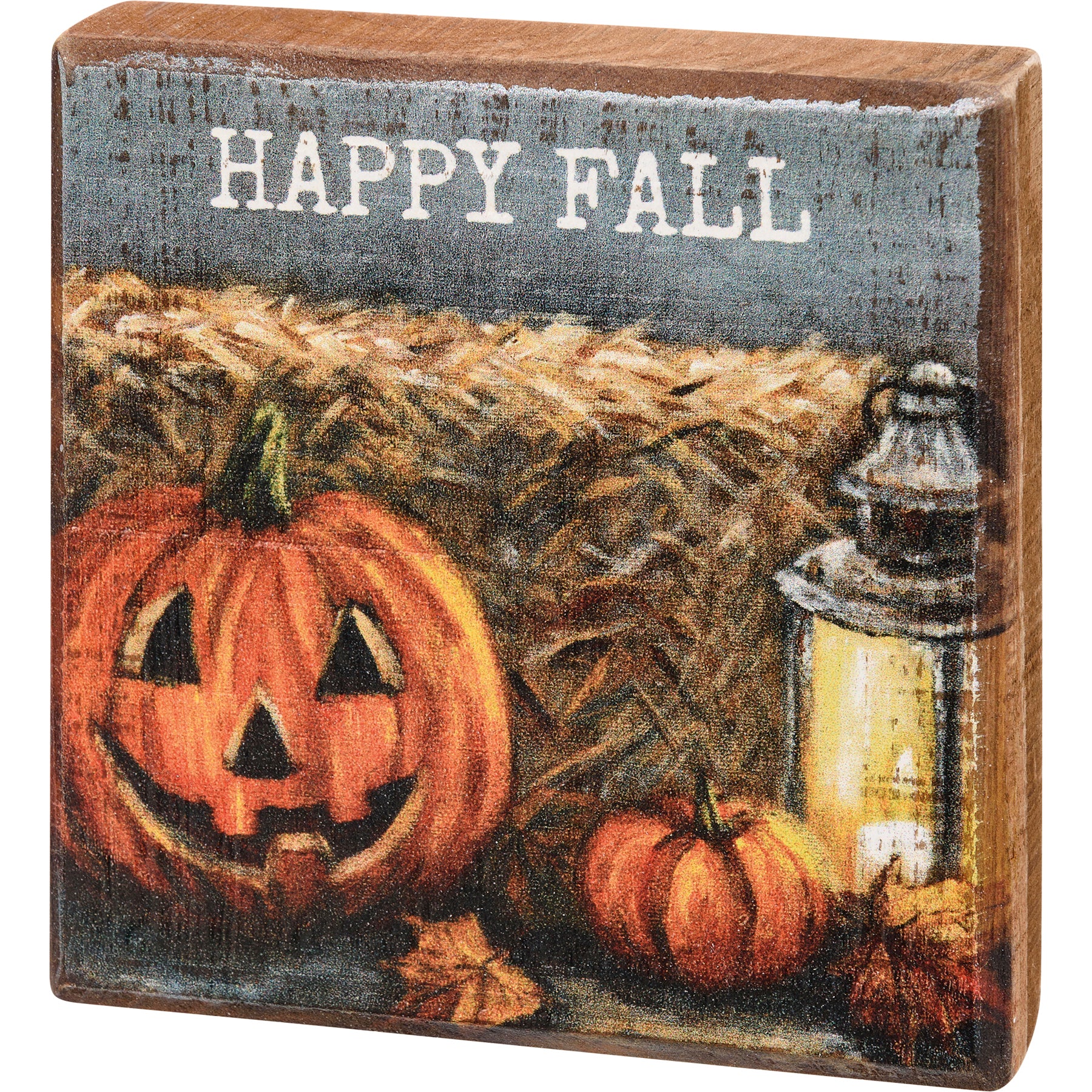 Happy Fall Jack O' Lantern and Pumpkins 4" Block Sign