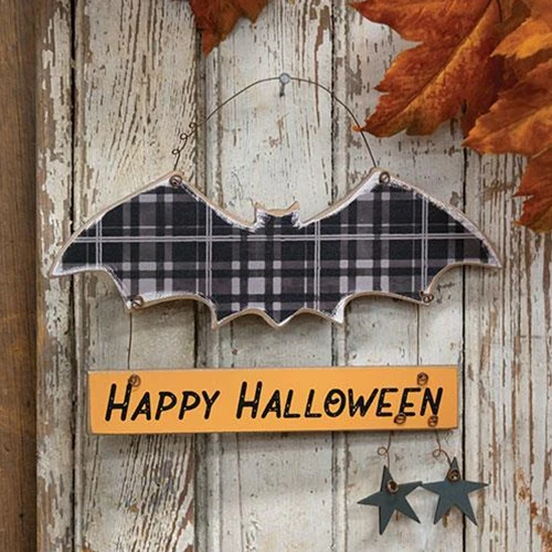 Happy Halloween Buffalo Plaid Bat Sign - Image 2