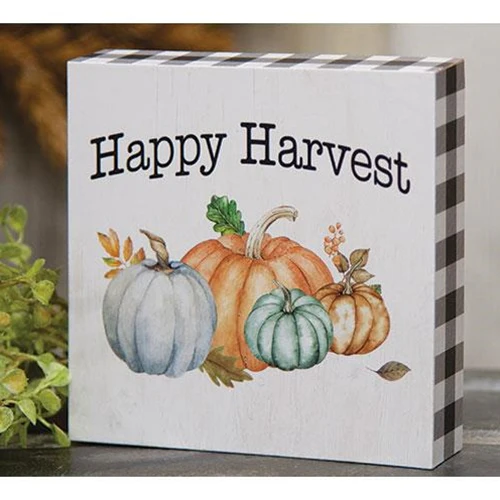 💙 Happy Harvest Pumpkins 4.75" Small Wooden Block