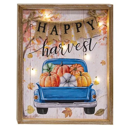 Happy Harvest Truck Wood Sign With LED Lights - Image 2