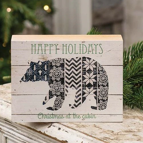 Happy Holidays Nordic Bear Box Sign - Image 2