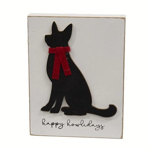 Happy Howlidays German Shepherd 5" Wooden Dog Block Sign - Image 2