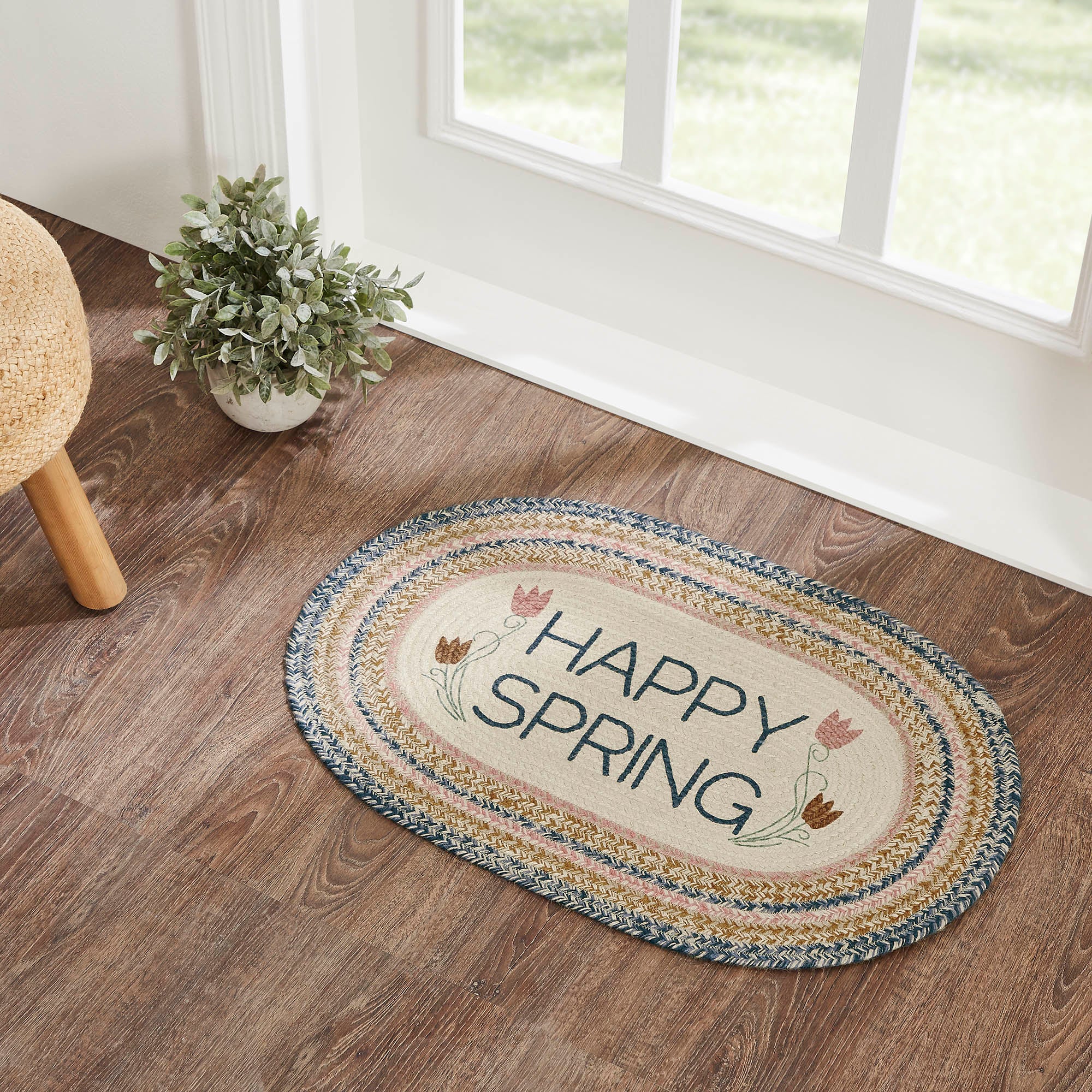 Happy Spring Jute Oval Rug with Pad 30"