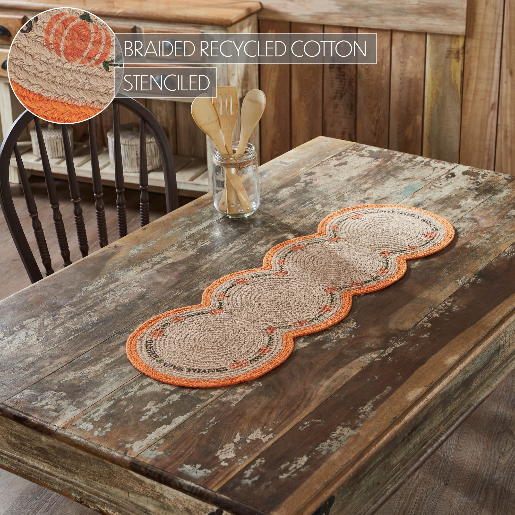 Harvest Blessings Natural Stencil Pumpkin 36" Table Runner - Image 5