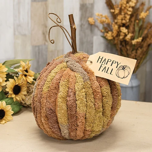Harvest Chenille Happy Fall Pumpkin 7.5" dia - Image 2