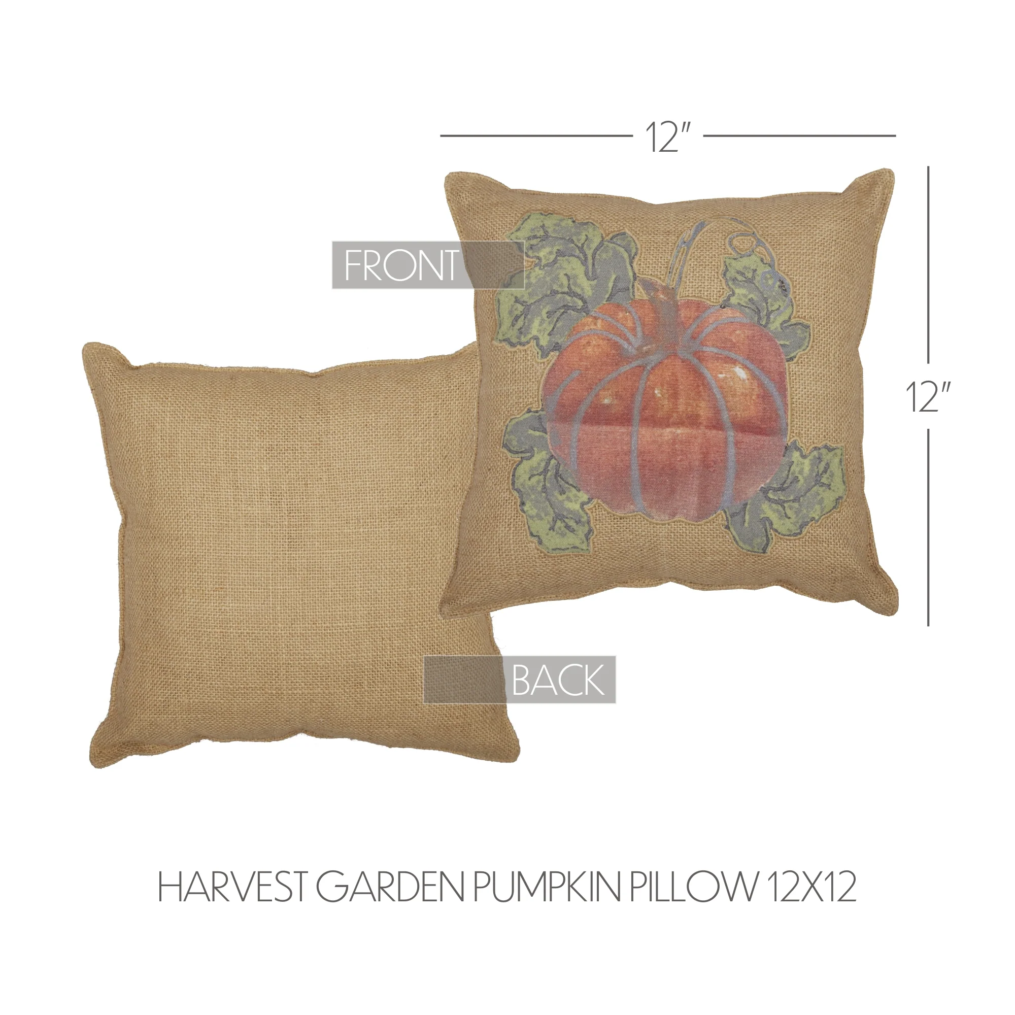 Harvest Garden Pumpkin 12" Jute Burlap Accent Pillow - Image 4