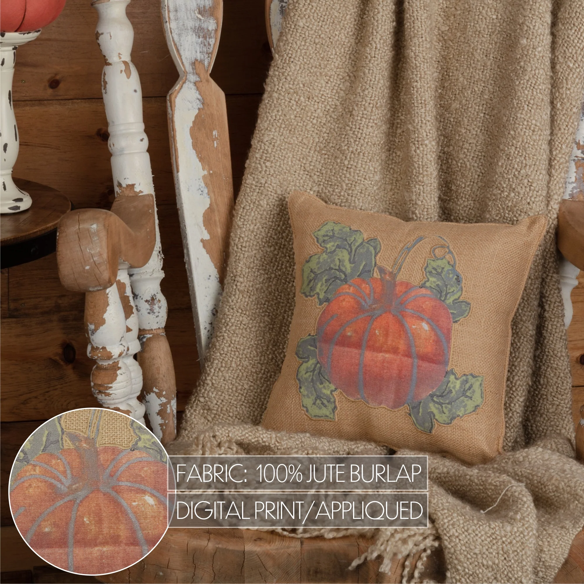 Harvest Garden Pumpkin 12" Jute Burlap Accent Pillow - Image 5
