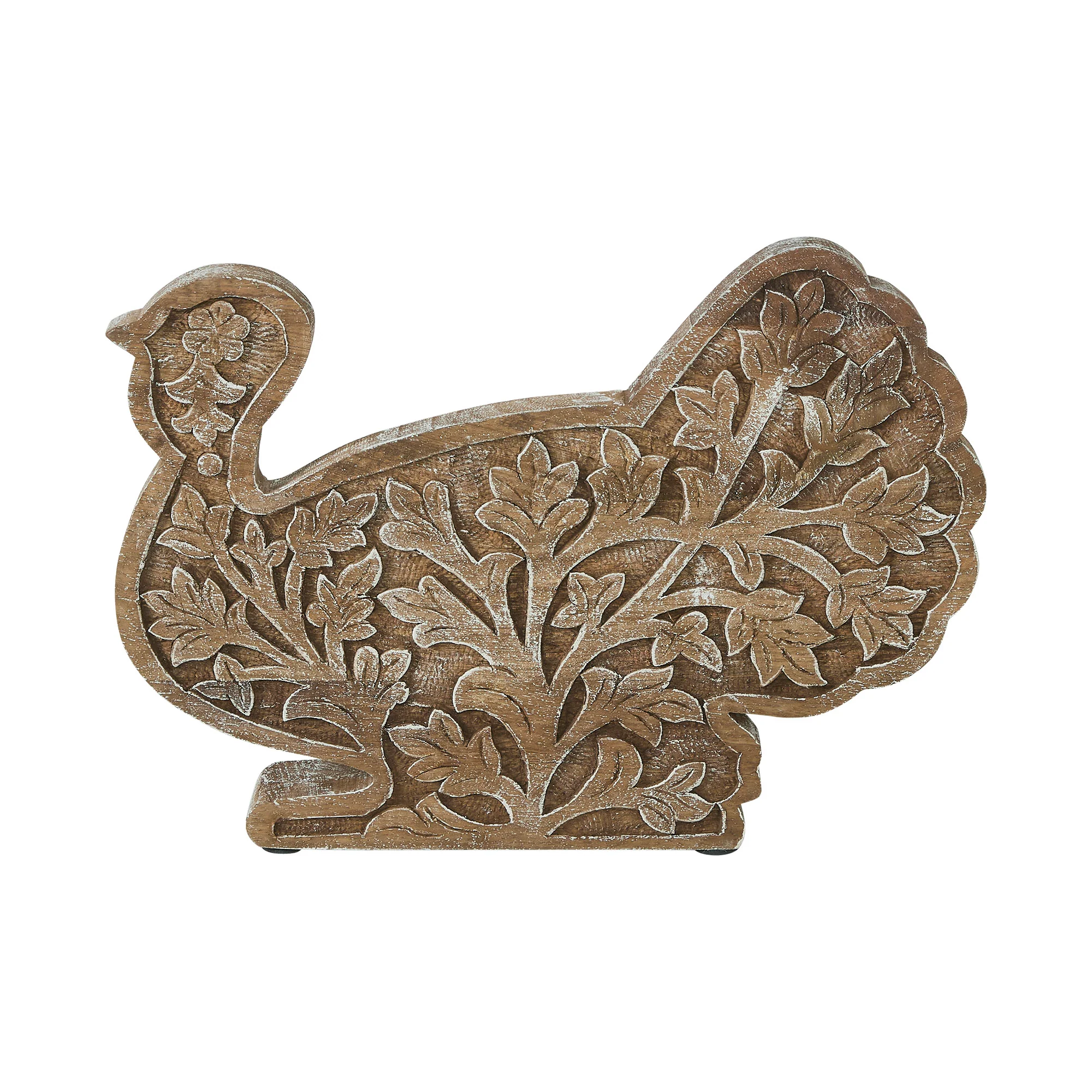 Harvest Leaf Carved Wooden Turkey 10" H - Image 2