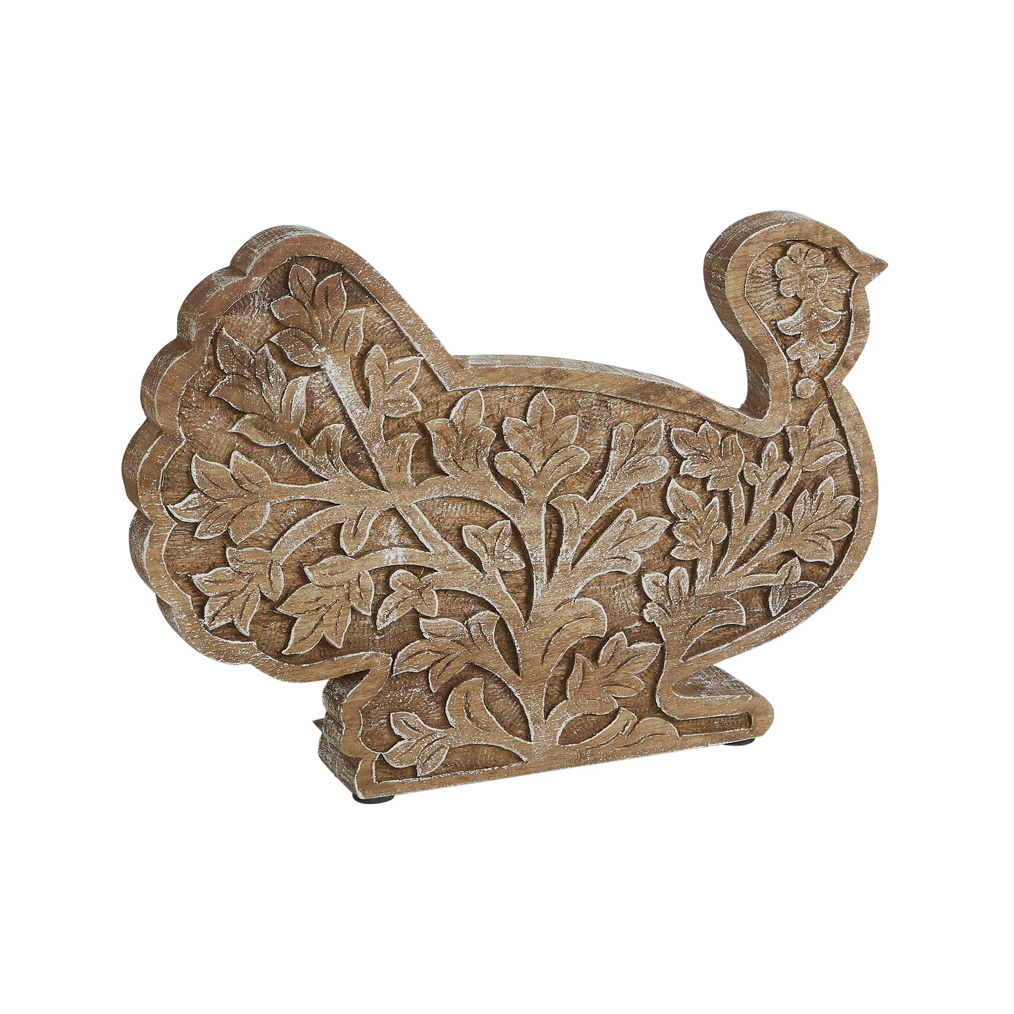 Harvest Leaf Carved Wooden Turkey 10" H - Image 4