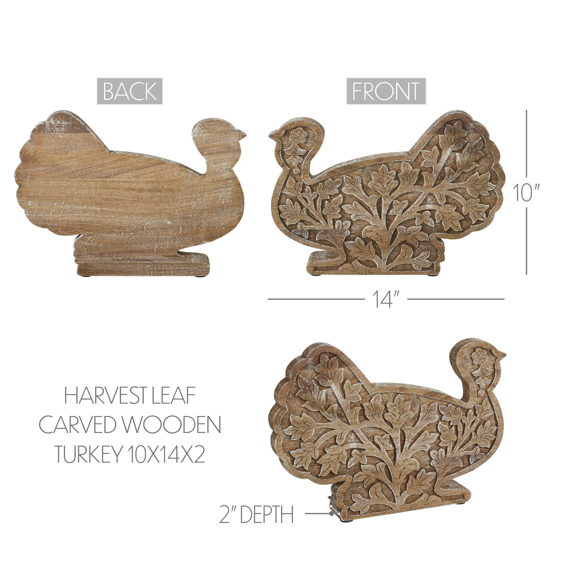 Harvest Leaf Carved Wooden Turkey 10" H - Image 5
