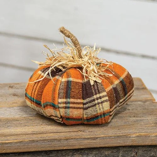 Harvest Plaid Fabric Pumpkin 5"H - Image 2