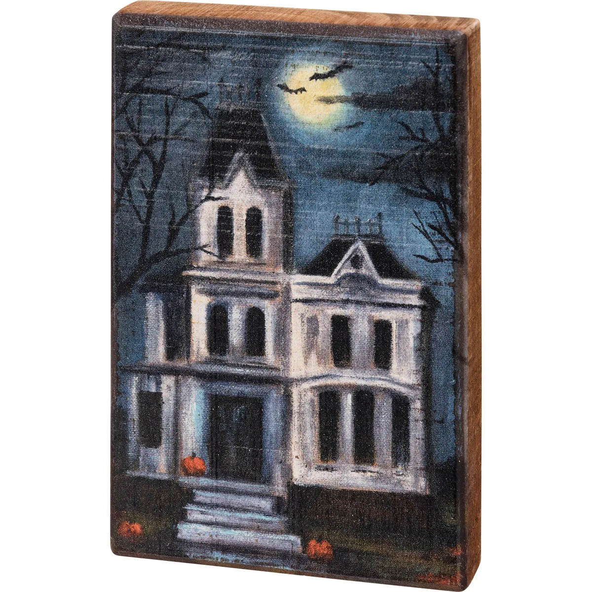 Haunted House 6" Halloween Wooden Block Sign - Image 2