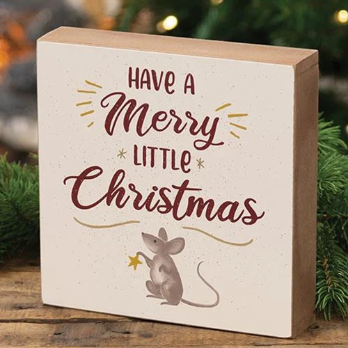 Have a Merry Little Christmas Mouse 7" Wooden Box Sign