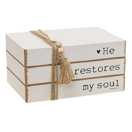 He Restores My Soul Wooden Book Stack Decor - Image 2