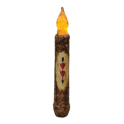 💙 Hearts and Arrow Love Burnt Mustard Battery-powered Timer 6" Candle Taper