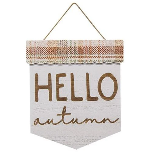 Hello Autumn Plaid Wood Sign - Image 2