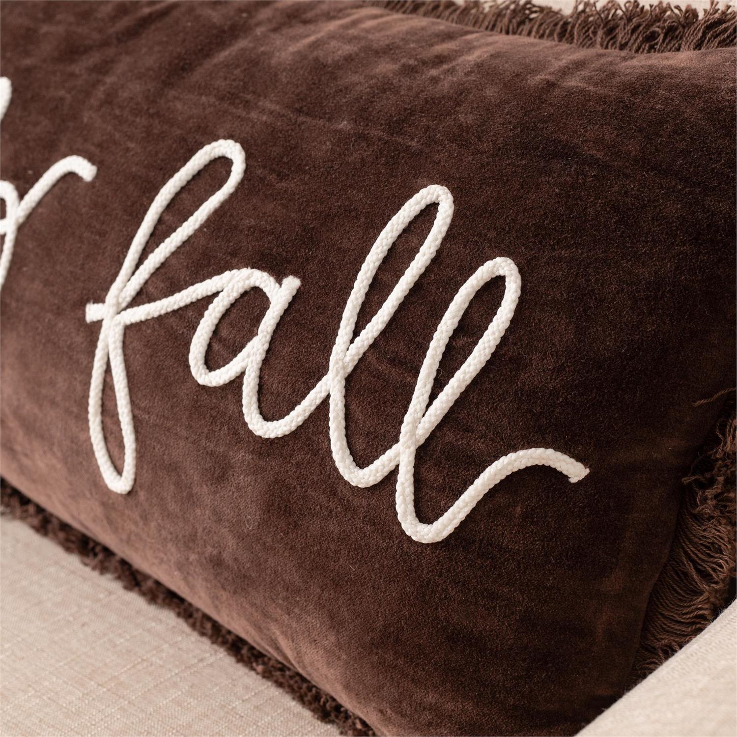 Hello Fall Brown Velvet Lumbar Pillow - Image 2