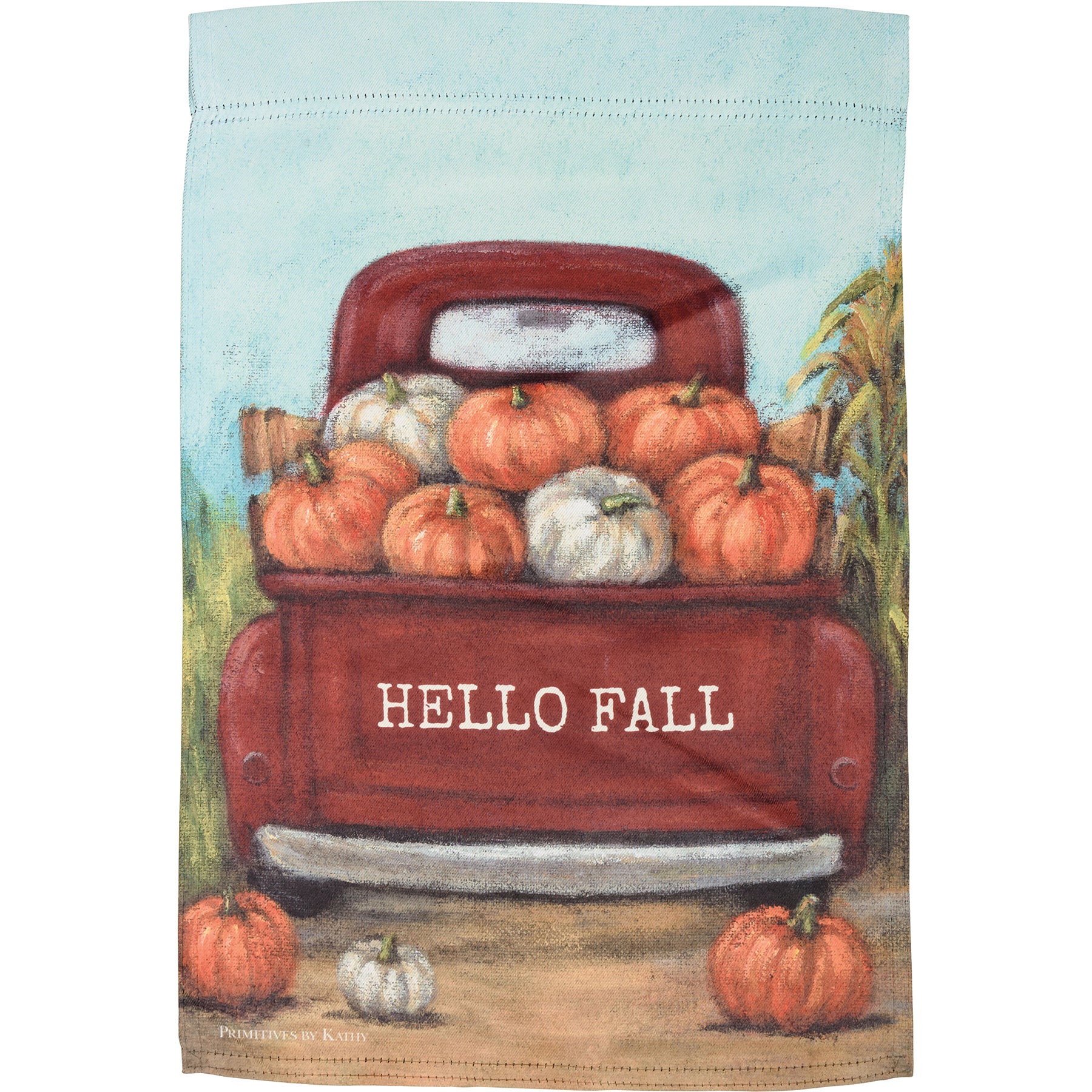 💙 Hello Fall Garden Flag Red Truck Pumpkins - Image 2