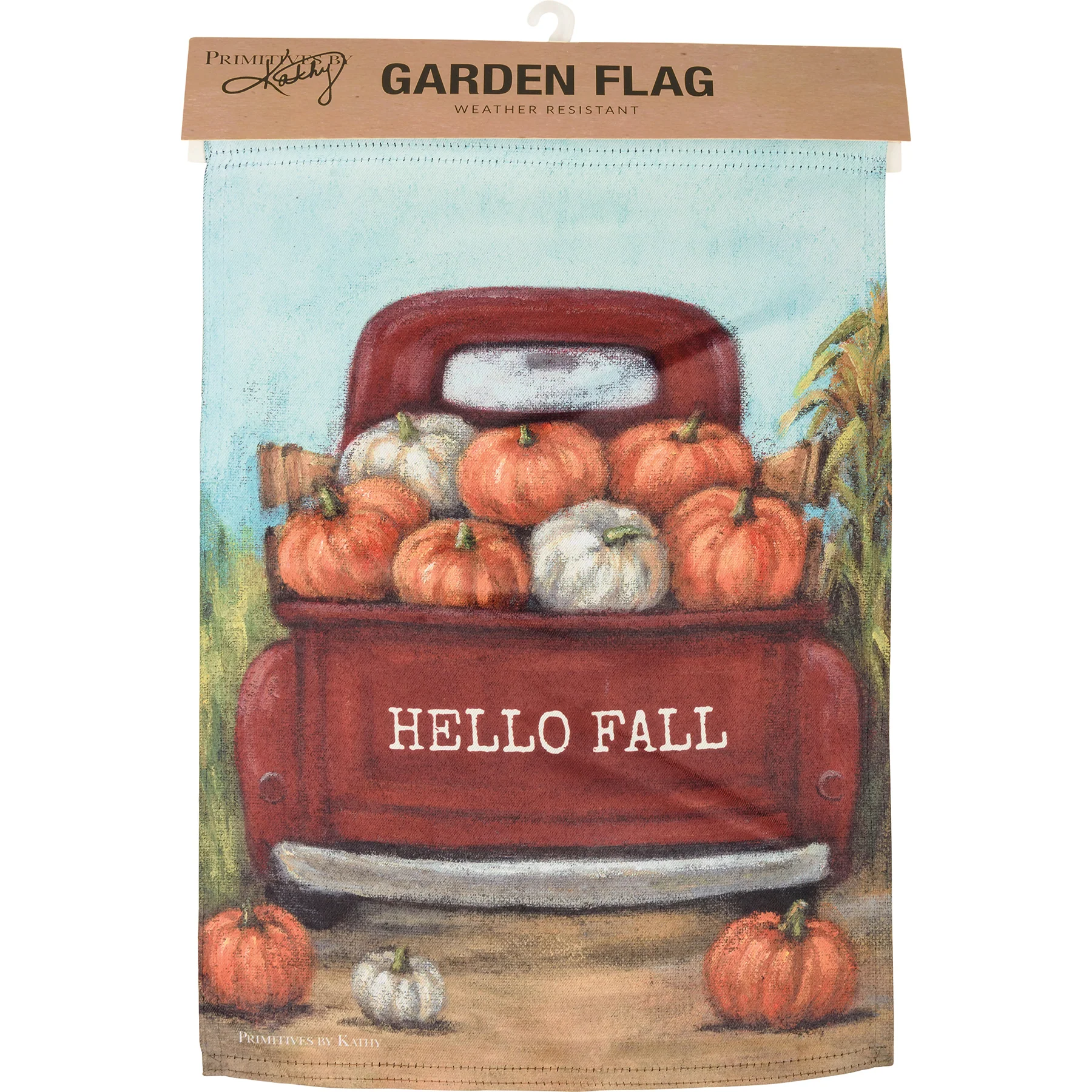 💙 Hello Fall Garden Flag Red Truck Pumpkins - Image 3