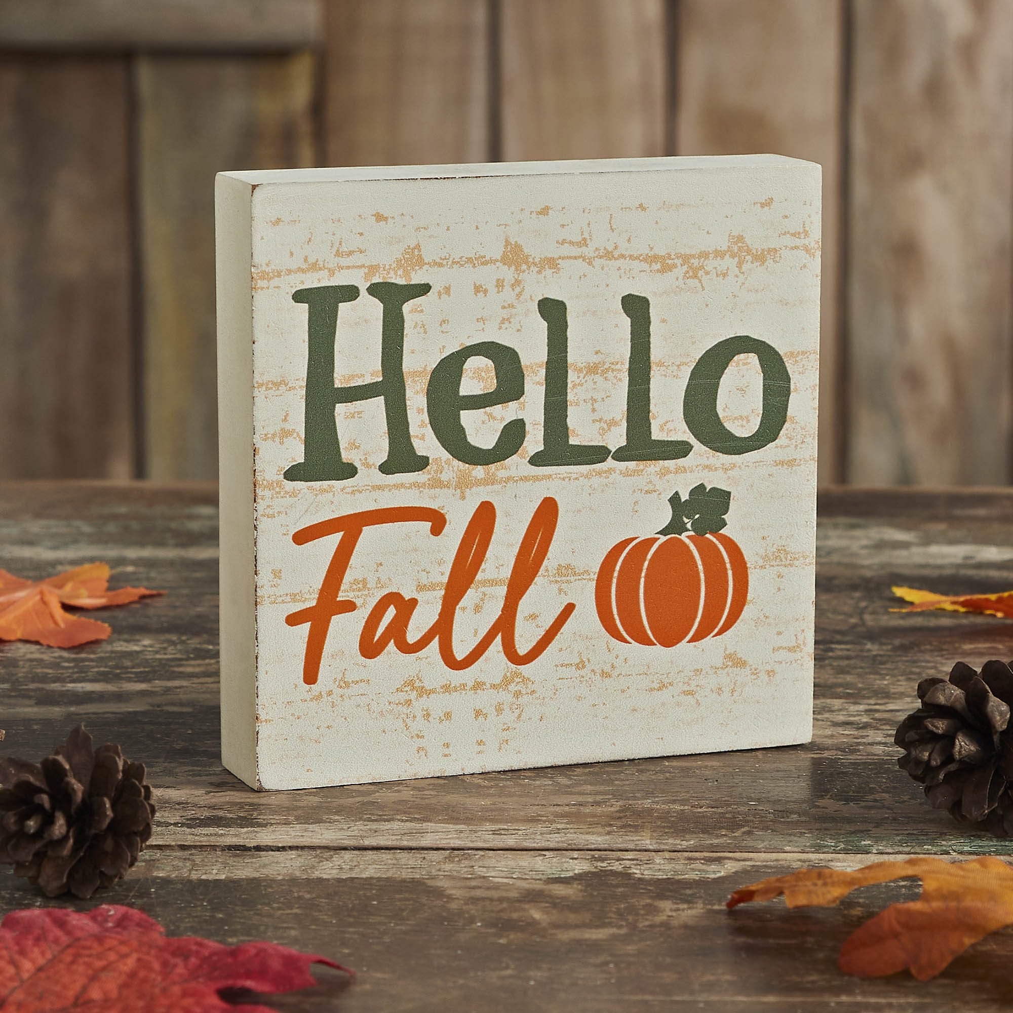Hello Fall Pumpkin 5" Block Sign