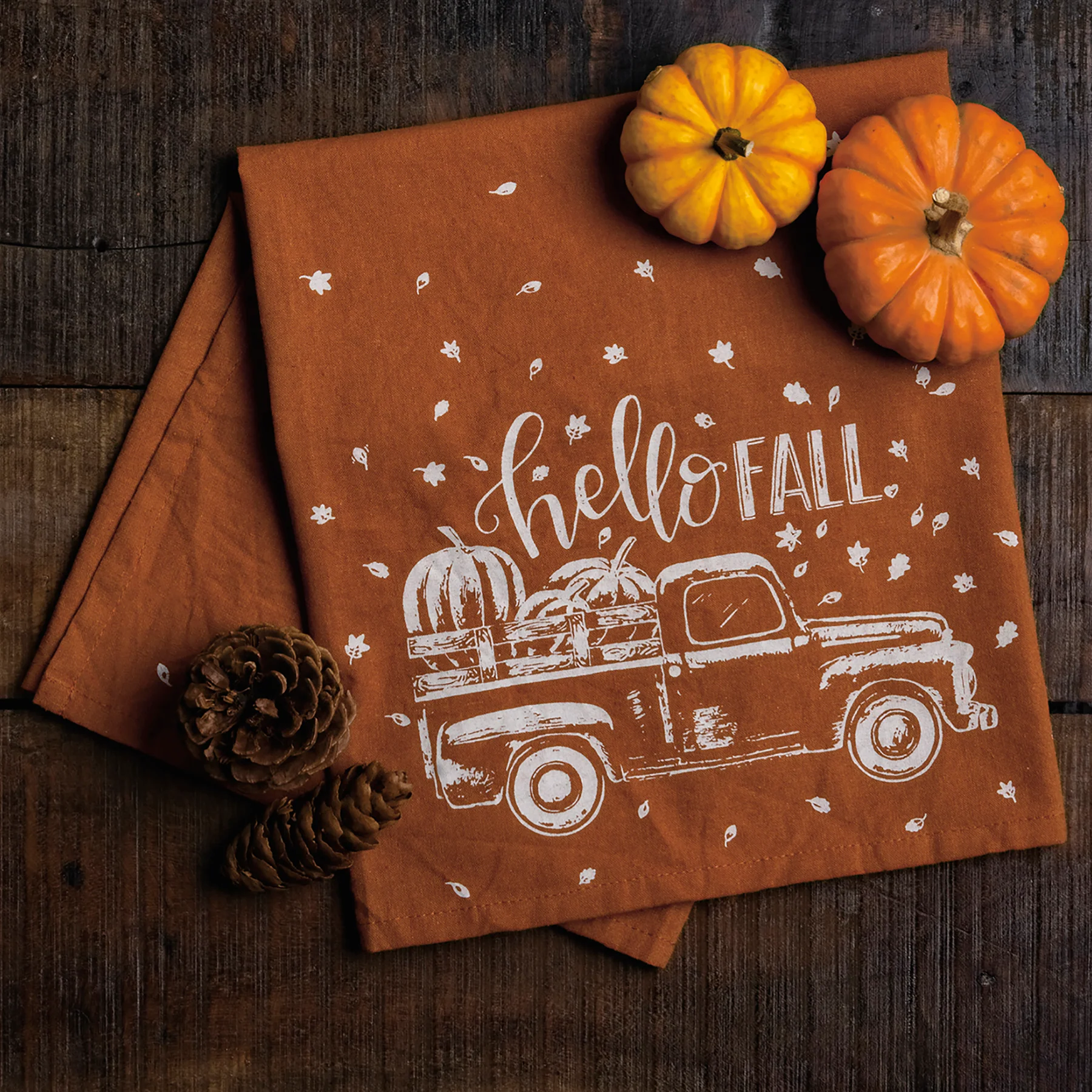 Hello Fall Truck with Pumpkins Dish Towel - Image 3