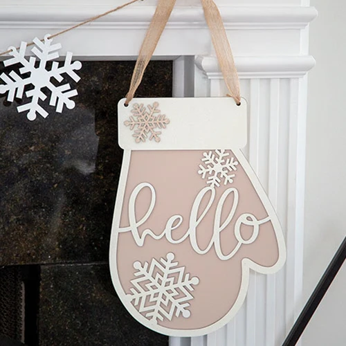 Hello Mitten with Snowflake Accents 13.75" Sign - Image 2