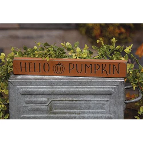 Hello Pumpkin 12" Engraved Wooden Block Sign - Image 2