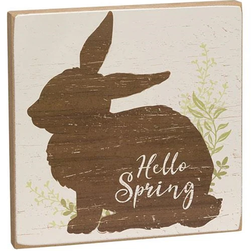 Hello Spring Bunny Silhouette 7" Wooden Block Sign - Image 2