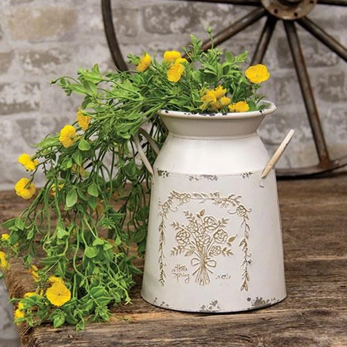 Hello Spring Flowers Embossed Cream Milk Can - Image 2