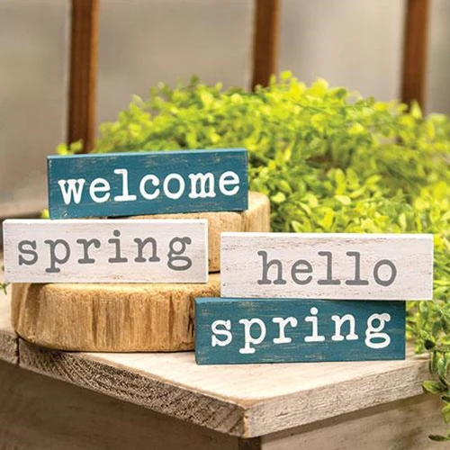 ๐ Hello Spring Welcome Spring Set of 4 Mini Block Signs - Image 2