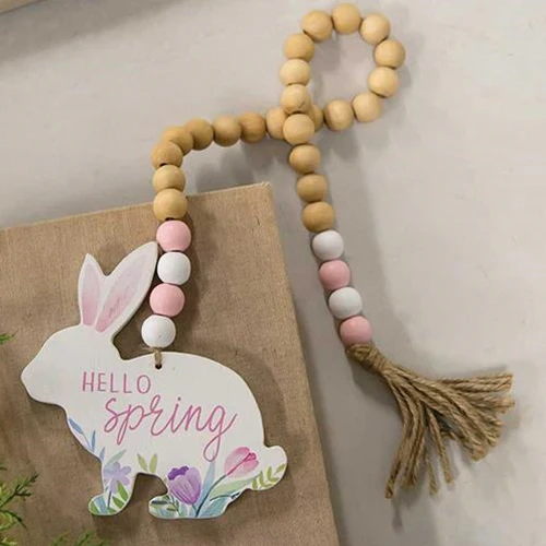 ๐ Hello Spring Wooden Bead Garland With Bunny