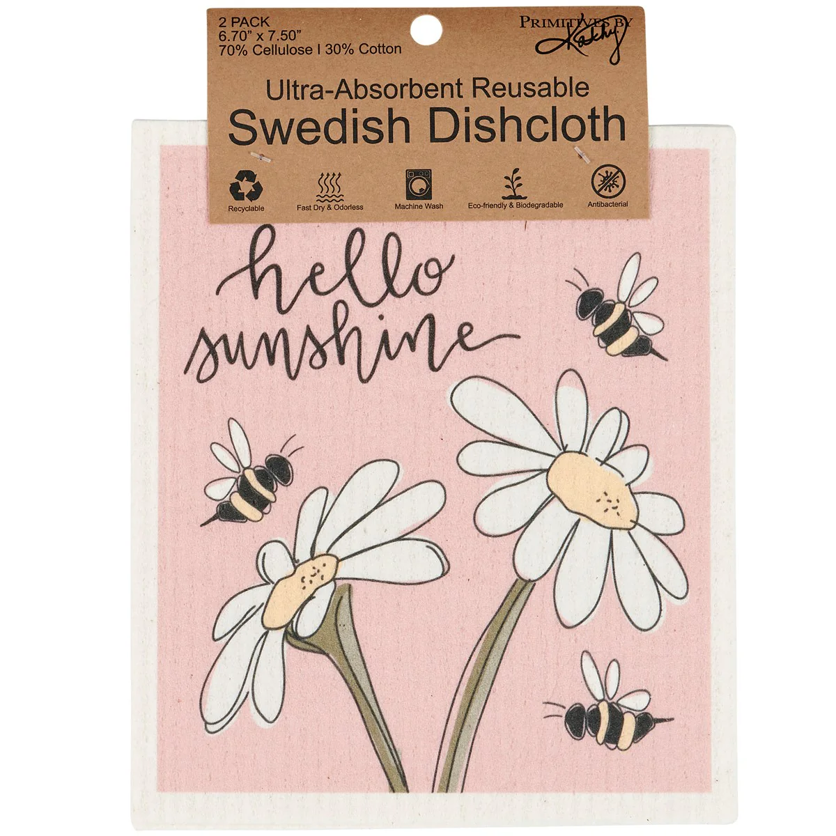 Hello Sunshine Bees and Daisies Swedish Dishcloth Set - Image 4