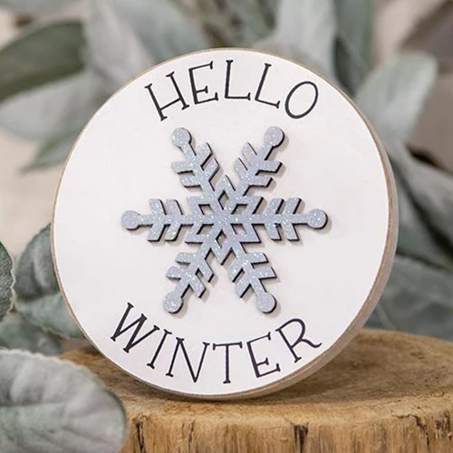 Hello Winter Snowflake Small 4" Circle Easel Sign